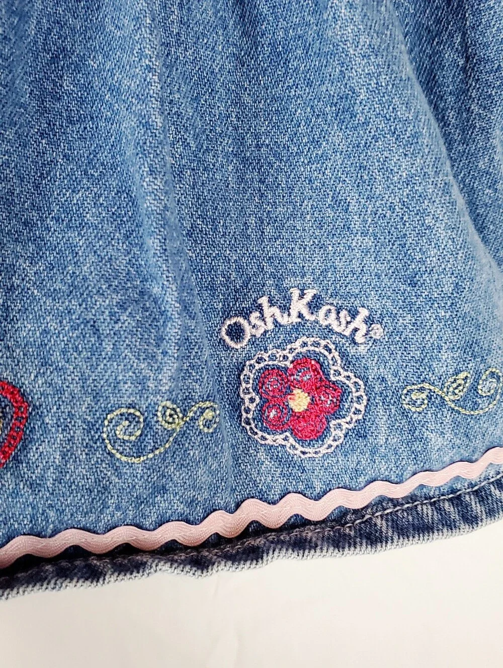 Vintage OshKosh‎ Floral Embroidered Denim Overall Dress
